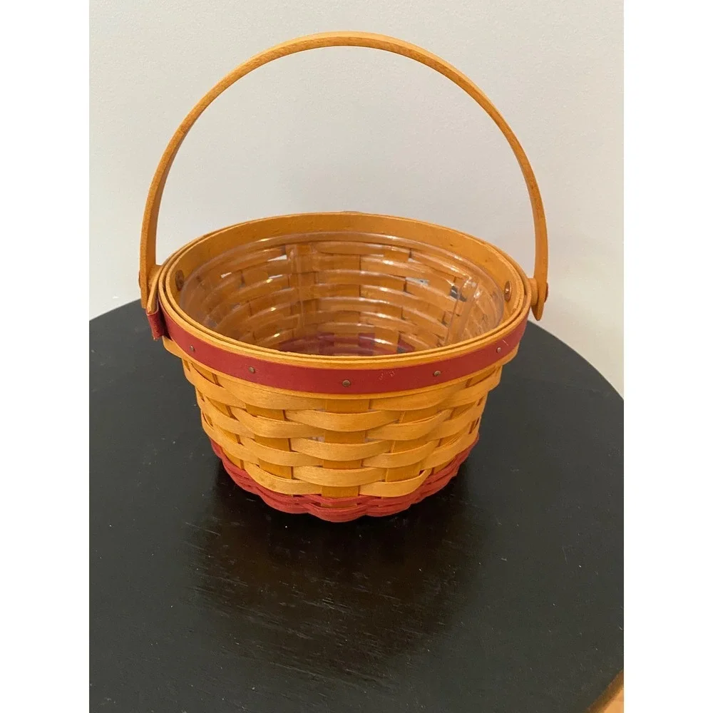 Longaberger Woven Memories Basket Unisex OS Tan Red 2002 Handwoven With Liner